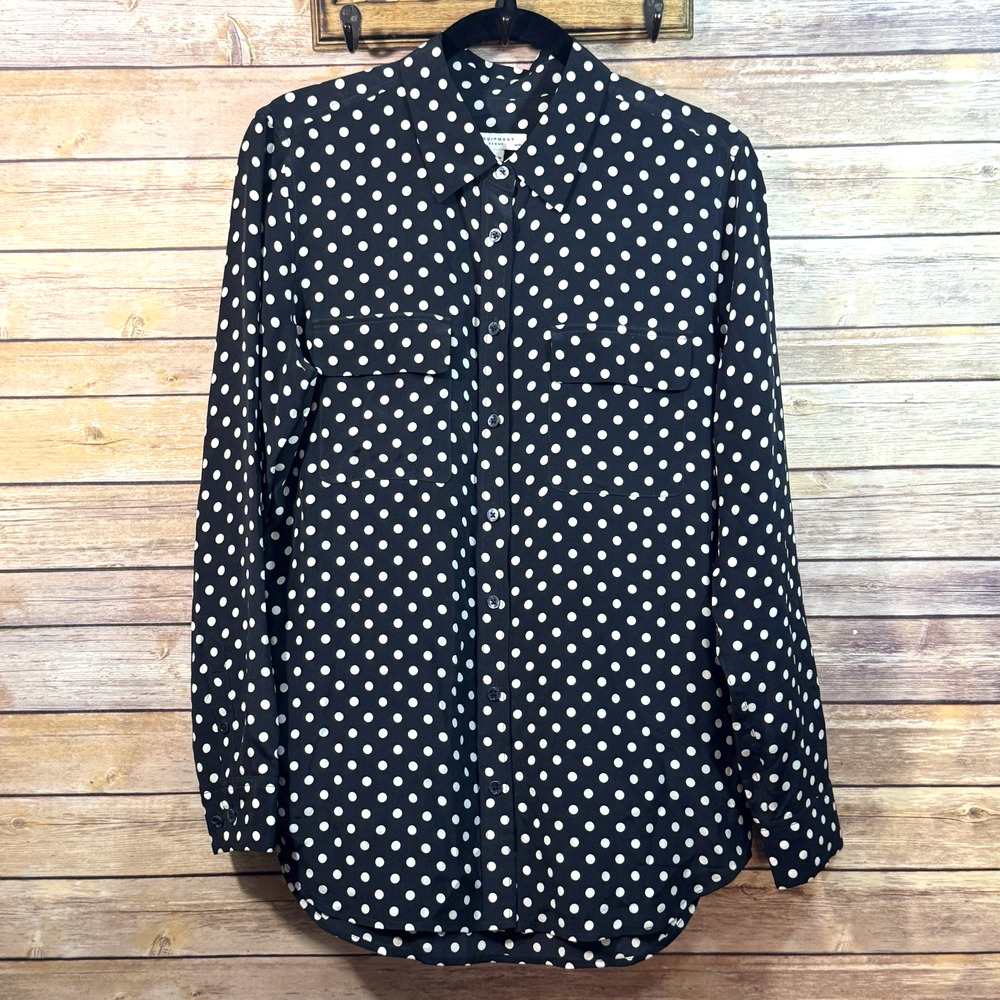 Equipment Femme Womens Black Polkadot Long Sleeve Button Silk Career Blouse M/M